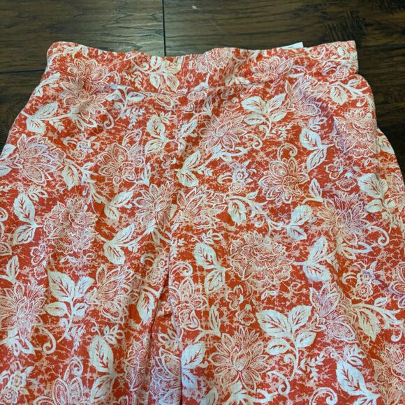 Naturals d&co Orange Bright Floral Flowy Linen Blend Summer Beachy Wide Leg Pant - Picture 2 of 8